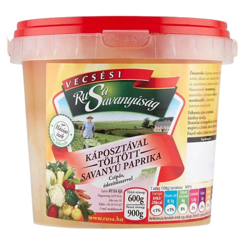 Vecsési Rusa Eingelegte Paprika mit Krautfüllung, mit Süssungsmittel, scharf - 900 g