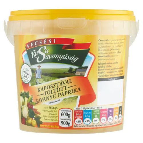 Vecsési Rusa Sauerkonserve gefüllte Paprika mit Kohl und Süssungsmittel, Delikatesse - 900 g