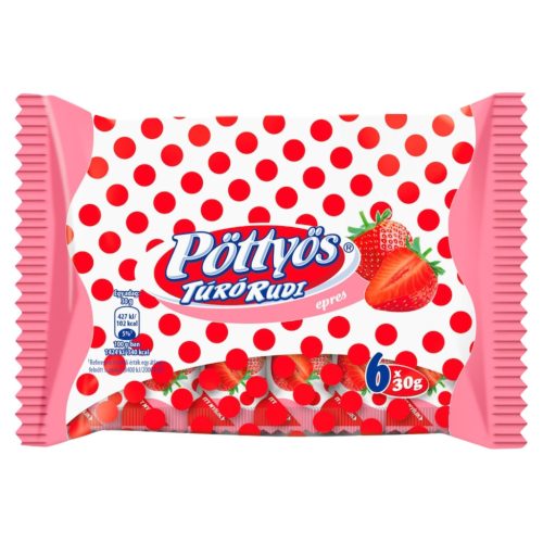Pöttyös Túró Rudi mit kakaohaltiger Fettglasur und Erdbeerfüllung – 6 x 30 g (180 g)