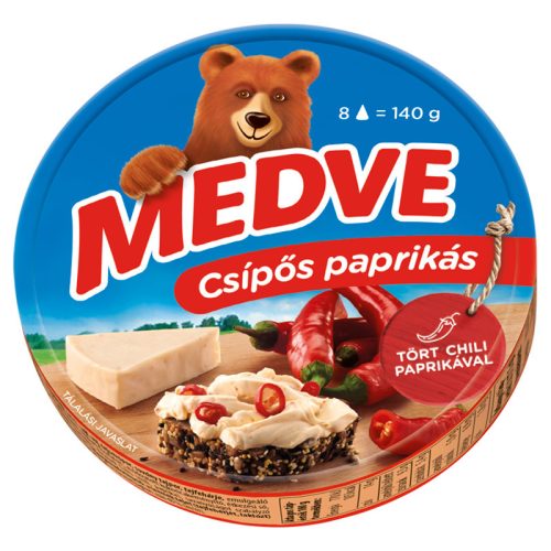 Medve Scharfer Paprika Streichfähiger, Halbfetter Schmelzkäse - 8 x 17,5 g (140 g)