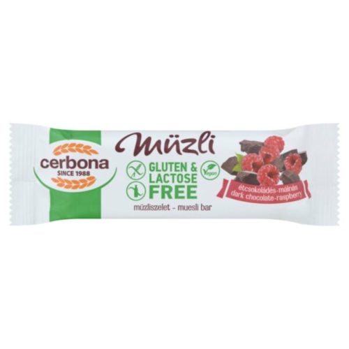 Cerbona Müsliriegel mit Zartbitterschokolade und Himbeeren, mit Kakaoglasur – 35 g
